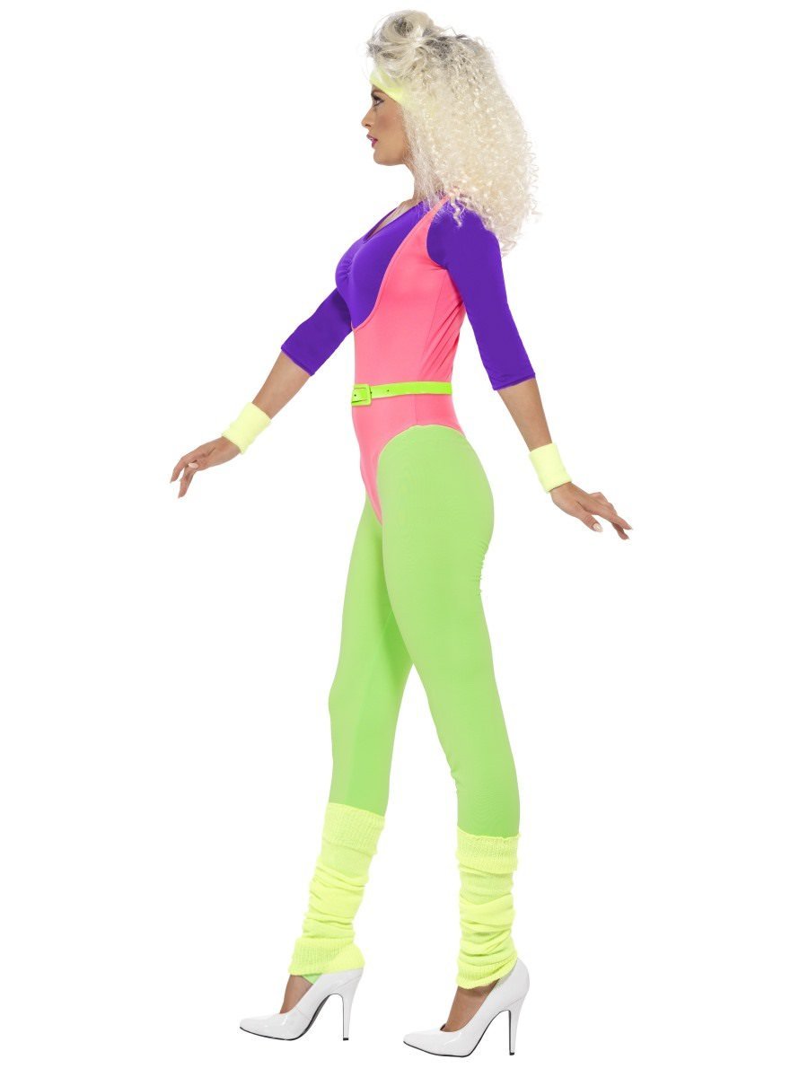 80er Jahre Work Out Kostüm / Jumpsuit (Neon)