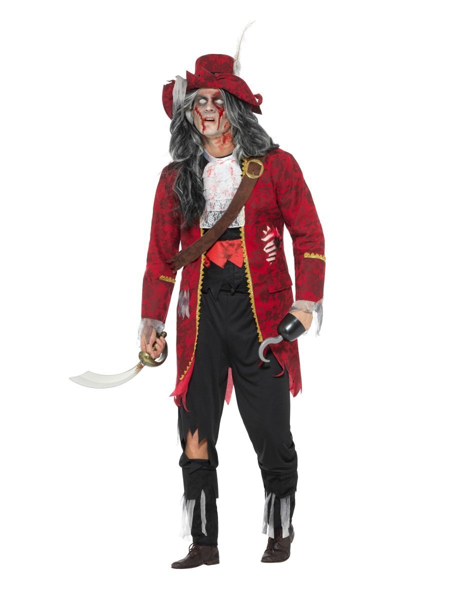 Deluxe Zombie Pirate Captain Costume, Latex, Red