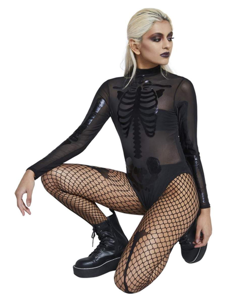 Fever Sheer Skeleton Bodysuit, Black
