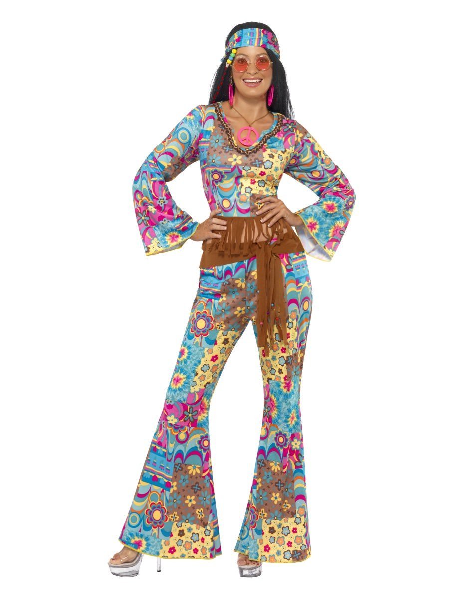 Hippy Flower Power Costume, Multi-Coloured