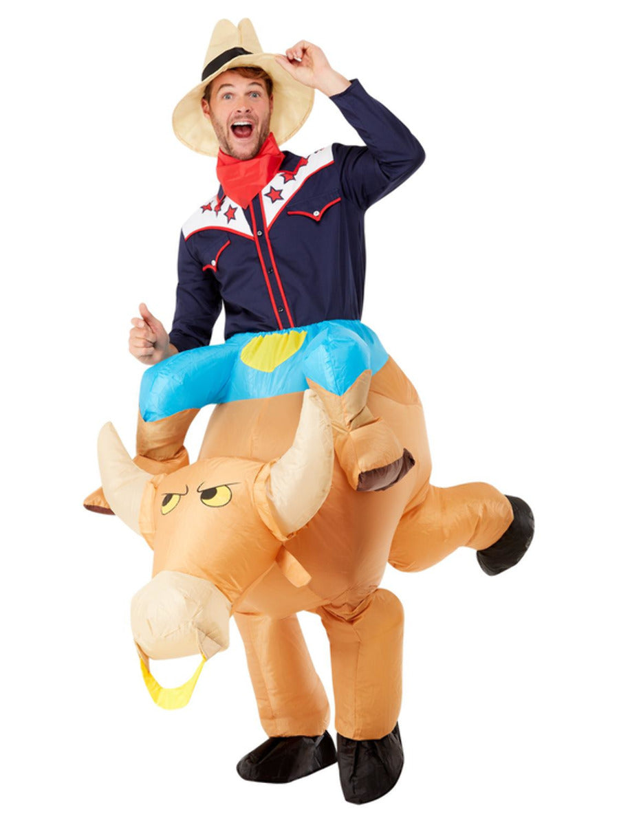 Inflatable Bull Rider Costume, Brown